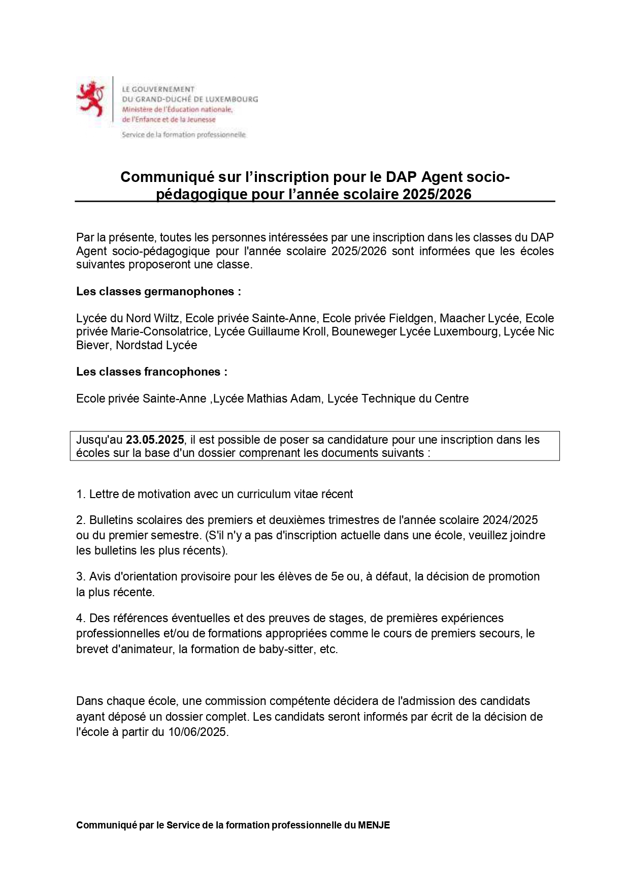 Communiqué Inscription DAP ED 25 26 page 0001